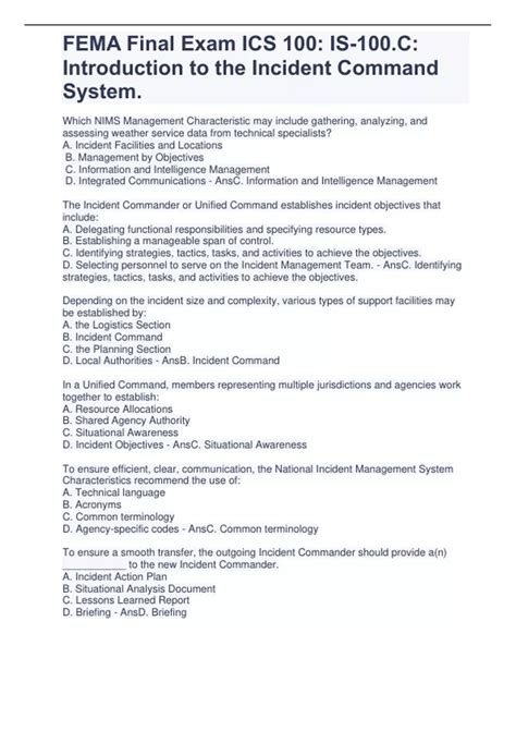 Image result for ICS 100 Answer Sheet