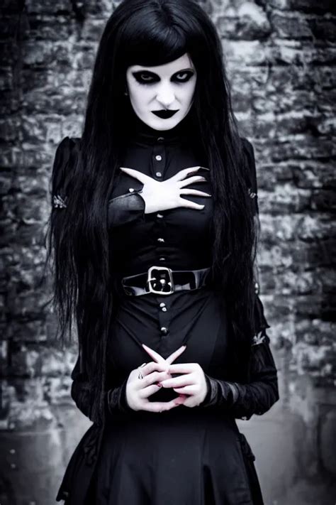 goth girl in a gothic uniform shyly showing on the | Stable Diffusion