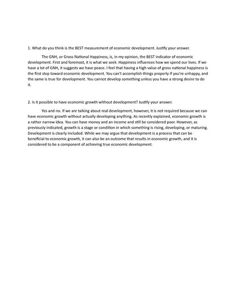 Measurement of Economic Development - Justify your answer. The GNH, or Gross National Happiness ...