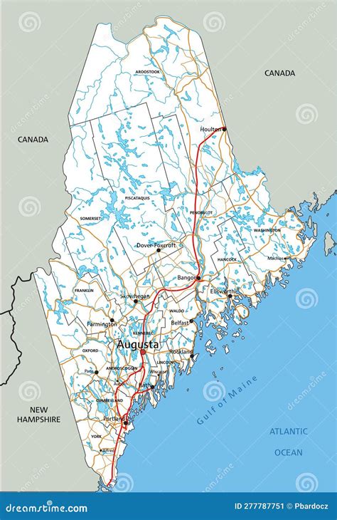 Detailed Maine Road Map with Labeling. Stock Vector - Illustration of ...