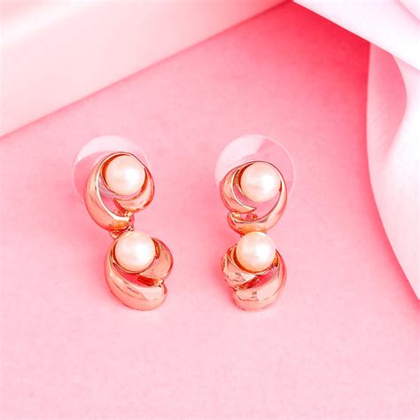 Buy Estele Rose Gold Plated Stunning Drop Earrings with Pearl for Women ...