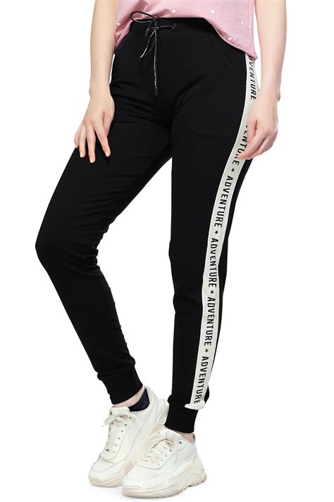 ZEYO Women's Joggers Side Striped Black Regular Fit Track Pant