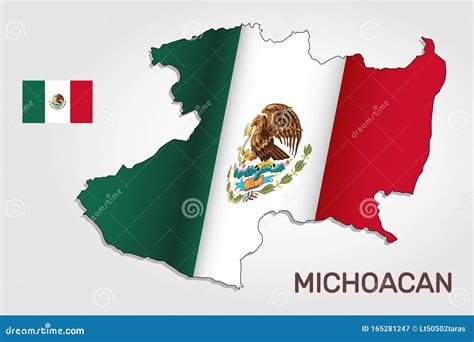 Vector Map of Michoacan State Combined with Waving Mexican National ...
