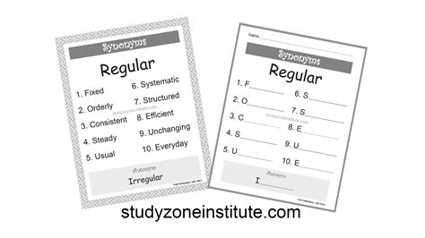 Regular synonyms: Download FREE poster and worksheet - Study Zone Institute