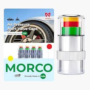 Morco Air Pressure Alert Valve Caps for Tyres (Set of 4) | Anti-Rust ...