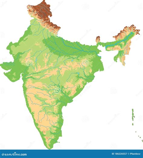High Detailed India Physical Map. Stock Vector - Illustration of ...