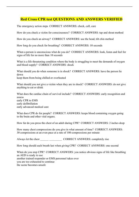 Red Cross CPR test QUESTIONS AND ANSWERS VERIFIED - CPR - Stuvia US