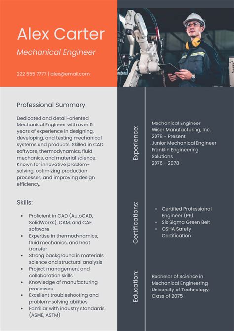 Free Mechanical Engineer Profile Design Template to Edit Online