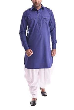 Royal Kurta Mens Linen Cotton Pathani Kurta Patiala Salwar Set Blue ...