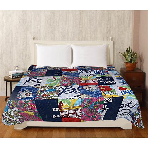 Quirky Patchwork Kantha Quilted King Bedcover – The Teal Thread