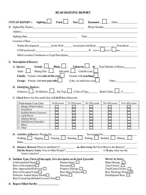 2018-2026 Form USDA Bear Sighting Report - Blank Fillable Template ...