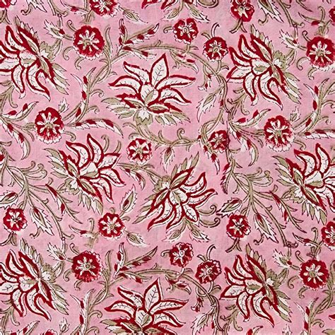 Pure Cotton Jaipuri Pink With Red Flower Jaal Hand Block Print Fabric ...