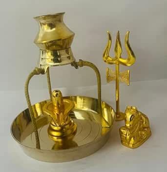 Buy BUY N RELAX Golden Nandi Shivling Set with Pooja thali Tripai and ...