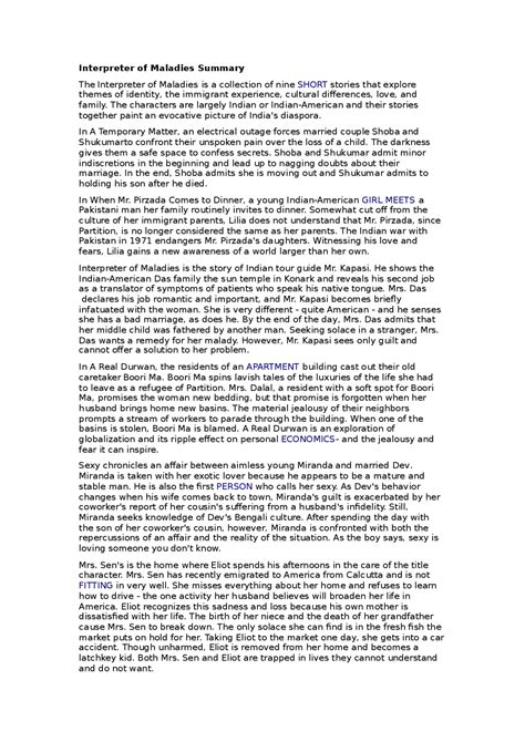Interpreter of maladies summary - Docsity