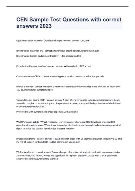 CEN Sample Test Questions with correct answers 2023 - Cen - Stuvia US