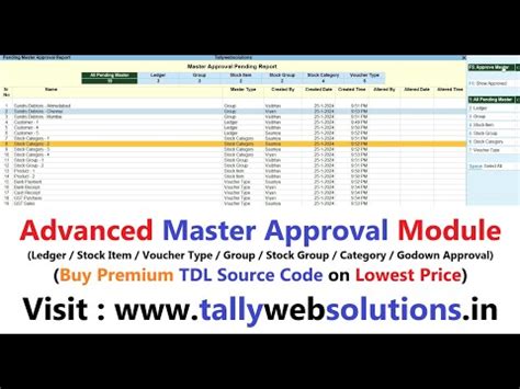 TDL Source Code of Advance Master Approval Module (Ledger / Stock Item ...
