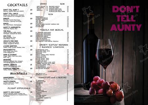 Menu at Don't Tell Aunty restaurant, Surry Hills