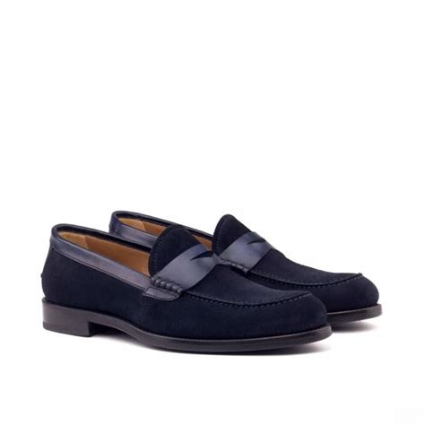 Navy Blue Leather Suede Loafer Shoes for Women | The Royale Peacock