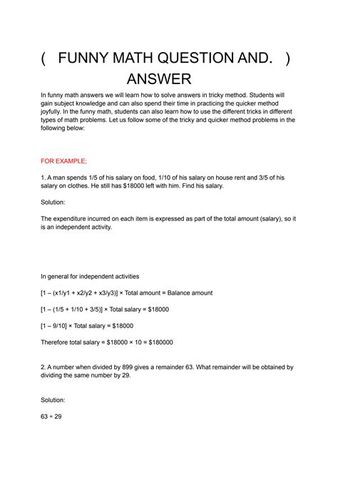 Math Funny Questions