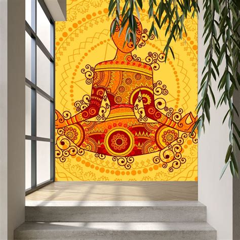 Yoga Pose in Indian Art Style Wallpaper for Wall - Magicdecor®