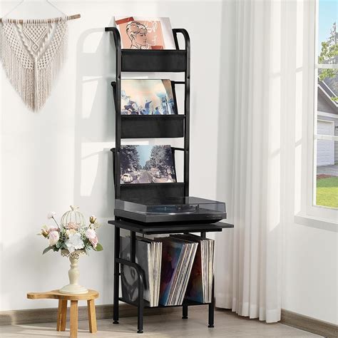Tall Record Player Stand with Vinyl Storage,Turntable Stand with Vinyl ...
