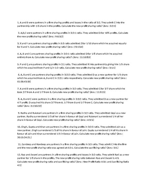 Admission worksheet (Change in PSR) - A and B were partners in a firm ...
