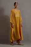 Buy Yellow Chanderi Sequins, Zari Split Hand Embroidered Yoke Kaftan ...