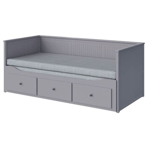 HEMNES day-bed w 3 drawers/2 mattresses, grey/Ågotnes firm, 80x200 cm ...