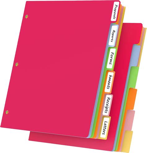 6 Tab Dividers for 3 Ring Binder,Colorful Binder Dividers with Tabs,3 ...