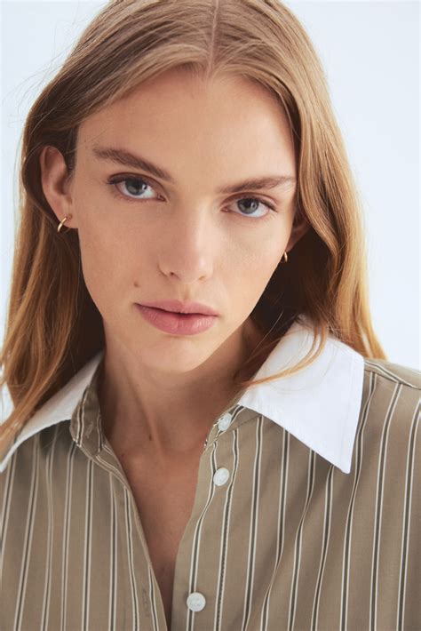 Poplin Shirt - Khaki green/striped - Ladies | H&M US