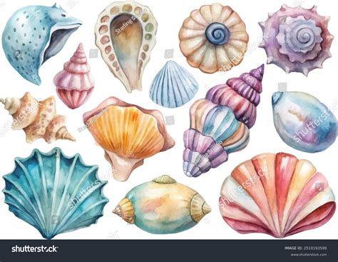 Collection Watercolor Sea Shells Stock Vector (Royalty Free) 2510193599 ...