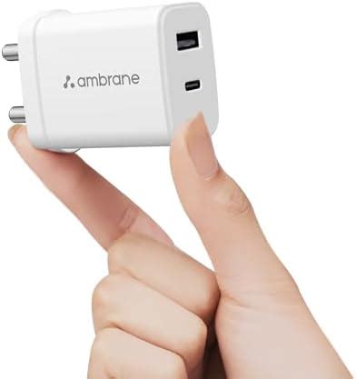Ambrane 30W Dual Port GaN Charger, USB & Type C Fast Charging Adapter ...