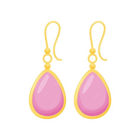 Premium Vector | Gold earrings with a large pink stone Vector ...