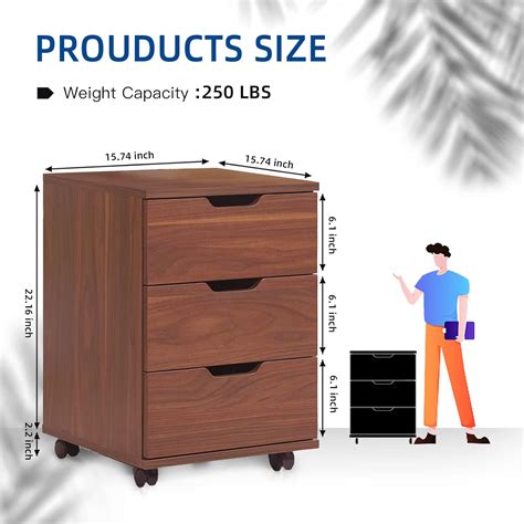 Buy Farini Mobile File Cabinet for Home Office, 3 Drawer Chest Wood ...