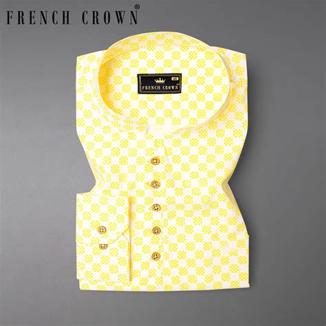 Custard Yellow with Bright White Casual Prints Premium Cotton Indian ...