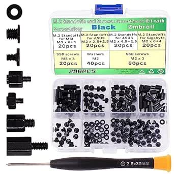 Zmbroll 200Pcs M.2 Screw Kit - Black M2 SSD Mounting Screws for NVMe ...