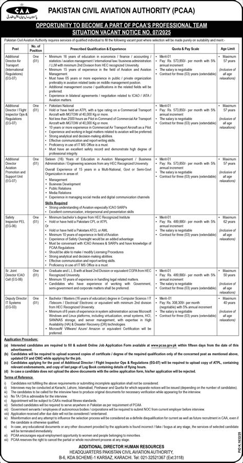 CCA Jobs 2025 | Www caapakistan com pk Jobs Online apply