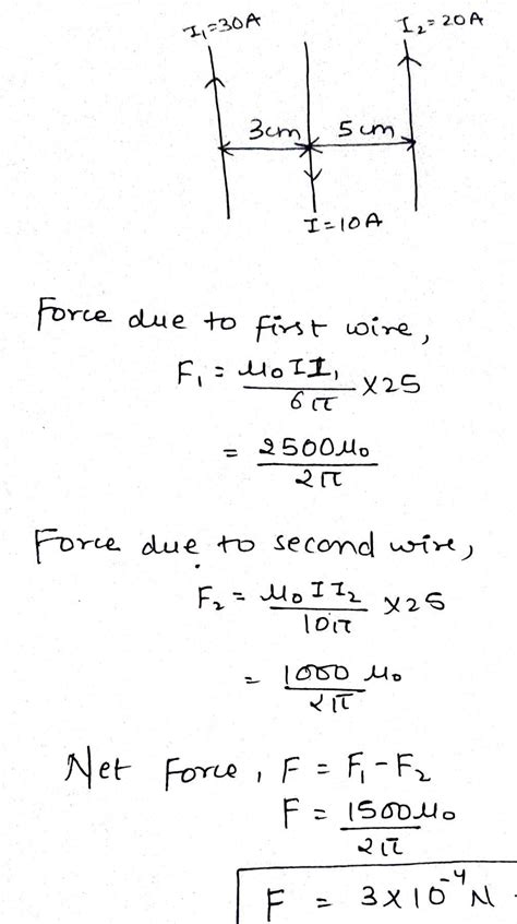 Three straight parallel current carrying conductors are shown in the ...
