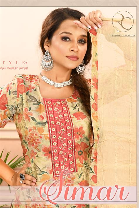 Simar Ramdev Creation Tissue Readymade Pant Style Suits Wholesale Rate ...