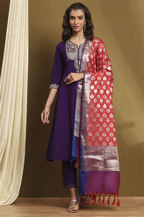 Purple Embroidered Kalidar Suit Set at Biba India
