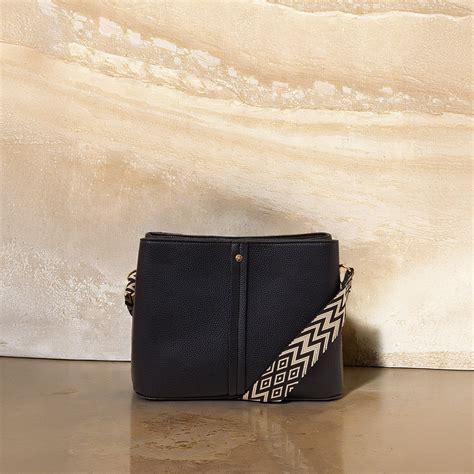 Black Faux Leather Webbing Strap Sling Bag
