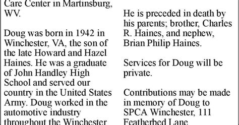 Howard "Doug" Haines | Obituaries | winchesterstar.com