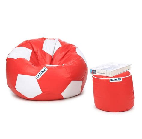 OLAYAN Combo Football XXXL Bean Bag Cover (Orange and White) and Round ...