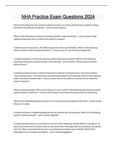 NHA Practice Exam Questions 2024 Questions and answers latest update ...