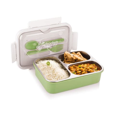 Buy Attro Food Eat 3 Compartment Stainless Steel Lunch Box with Plastic ...