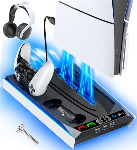 Snapklik.com : PS5 Stand For PS5 Slim Disc/PS5 Disc & Digital, 3-Level Cooling Station And RGB LED