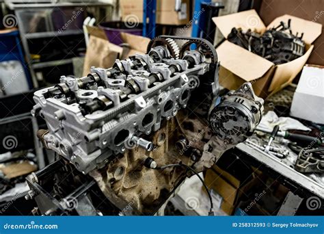 Disassembled Car Engine Block at Car Service Station Stock Image ...