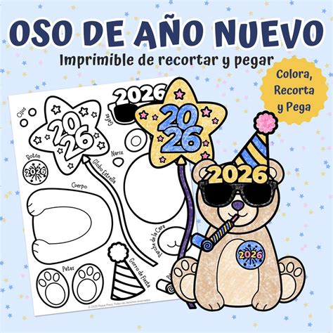 Spanish 2026 New Year Bear Cut & Glue Craft | Printable Kids' Color and ...
