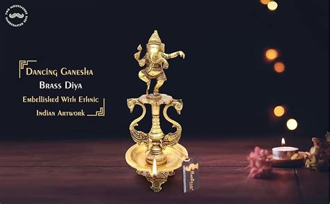 Buy Two Moustaches Brass Dancing Ganesha Oil Diya with Base (Antique ...