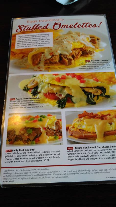 Menu at Village Inn restaurant, Titusville
